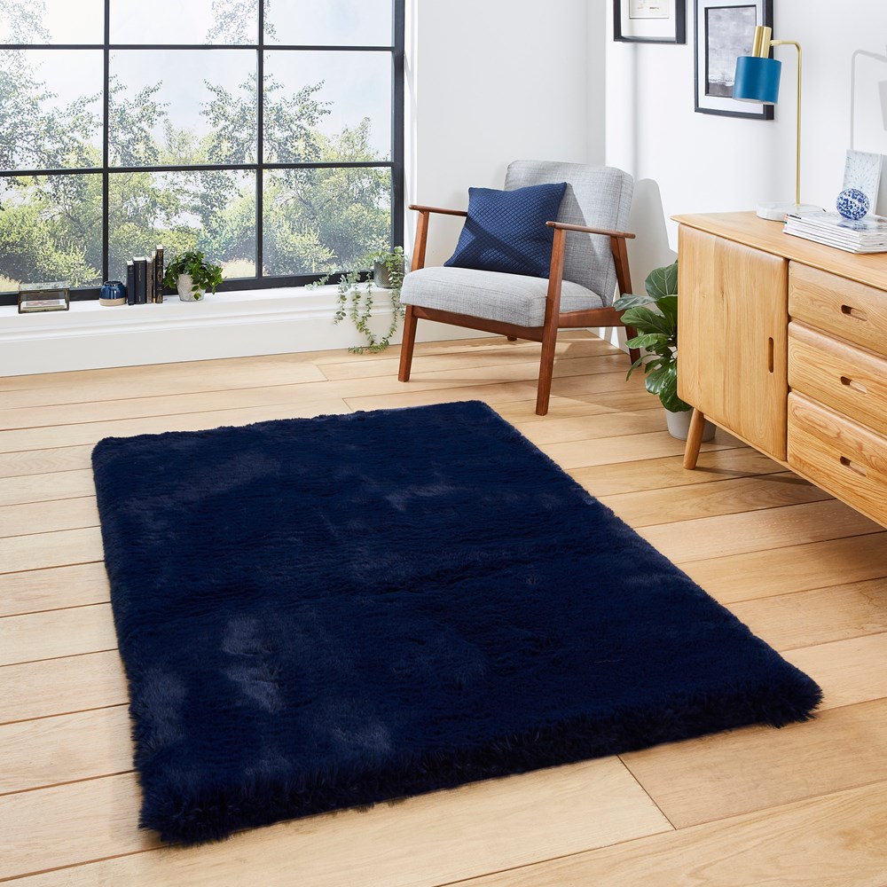 Super Teddy Modern Shaggy Navy Rug